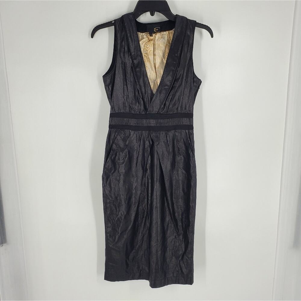 Just Cavalli Grey Metallic Lined V Neck Sheath Cocktail Dress Size 40
